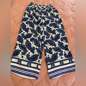 Express Blue and White Paisley Wide-Leg Pants